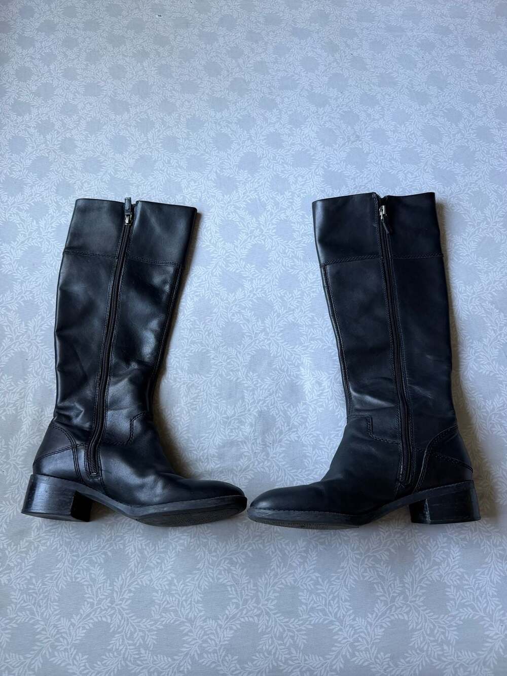 Franco Sarto Jones Black Leather Knee High Riding Boots Buckle Zip Women Size 6M